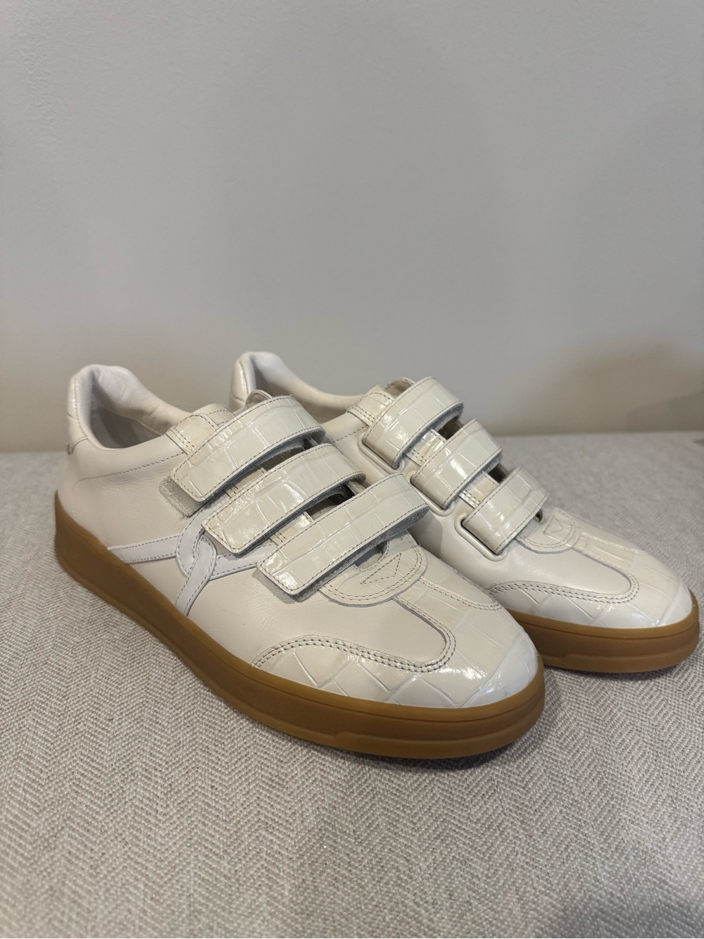 White Croc-Embossed Velcro Sneakers with Gum Sole